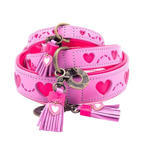 Dog with a Mission - Hundehalsband S | Rosa Pink mit Herzen | Boho und Hippie | Ideal für mittelgroße Hunde | Handgemacht | Modisch und Bunt | Aus weichem Echtes Leder | 2,5 cm Breit Dog with a Mission - Hundehalsband S | Rosa Pink mit Herzen | Boho und Hippie | Ideal für mittelgroße Hunde | Handgemacht | Modisch und Bunt | Aus weichem Echtes Leder | 2,5 cm Breit von Dog with a Mission