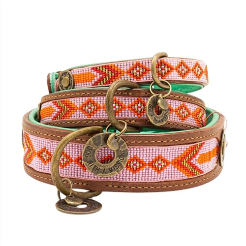 Dog with a Mission - Hundehalsband XXXS | Farbenfroh Rosa, Orange mit Perlen | Boho, Ethno, Ibiza, Hippie | Kleine Hunde | Handgemacht | Modisch und Bunt | Aus weichem Echtes Leder | 2 cm Breit Dog with a Mission - Hundehalsband XXXS | Farbenfroh Rosa, Orange mit Perlen | Boho, Ethno, Ibiza, Hippie | Kleine Hunde | Handgemacht | Modisch und Bunt | Aus weichem Echtes Leder | 2 cm Breit von Dog with a Mission