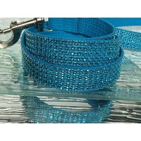Baumwolle Blau Türkis Strass Bling Hundeleine 1 "Breit Elegant Sparkle Fancy Handmade von DogFabulousBling