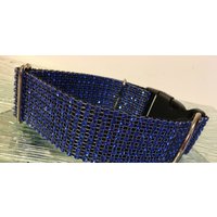Funkelnde Blaue Strass Schwarze Nylon Backing Big Hundehalsband 2 "Breit, Kunststoffschnalle von DogFabulousBling