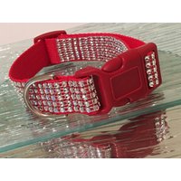 Hundehalsband Mit Silbernem Bling Auf Rotem Nylon Ein Zoll Breit Und Verstellbar von DogFabulousBling