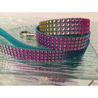 Regenbogen Strass Hundeleine. Türkisblaues Nylon. Eleganter, Funkelnder Kristall, Diamanté Neues Haustiergeschenk. Passende Halsbänder Erhältlich von DogFabulousBling