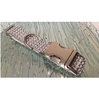 Silbernes Strass Bling Hundehalsband Mit Silberner Metall Schnalle. Weißes 3/4" Nylon, Größenverstellbar Und Waschbar von DogFabulousBling