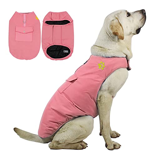 DoggieKit Kosten für kaltes Wetter für Hunde, Wendbare wasserdichte warme Hundejacke Weste Wintermantel mit Tasche und D-Ring, Winddichte Haustier-Baumwollkleidung (Pink, M) von DoggieKit