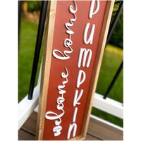 Willkommen Zu Hause Kürbis-Schild - Rustikaler Herbst Dekor | 11x30 von ThreeBeesDecor