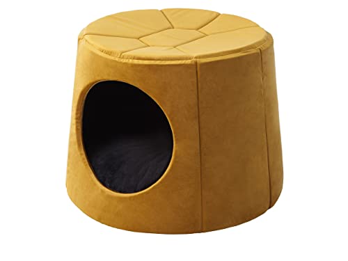 Doggy Hundehöhle Hundebett Katzenbett Hundehütte Haustierbett Hundehaus Hundeliegen Hundesofa Korb Sofa Hundekissen Schlafplatz, Gelb, 1: ∅60 x 45 cm von Doggy