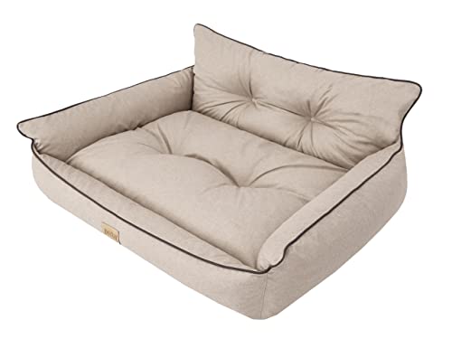 Hundebett Haustierbett Hundeliege Gesteppt Hundekissen Bett Sofa Hundematratze Tierbett Hundesofa Matratze, Beige Ökoleinen, XL - 82 x 63 cm von DOGGY