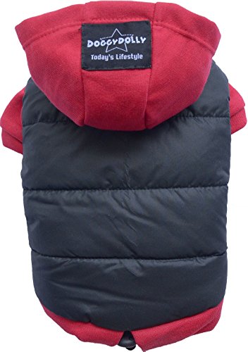 Doggy Dolly W110 Hundejacke Wasserabweisend mit Kapuze, schwarz/rot, Wintermantel / Winterjacke, Größe : L von Doggydolly