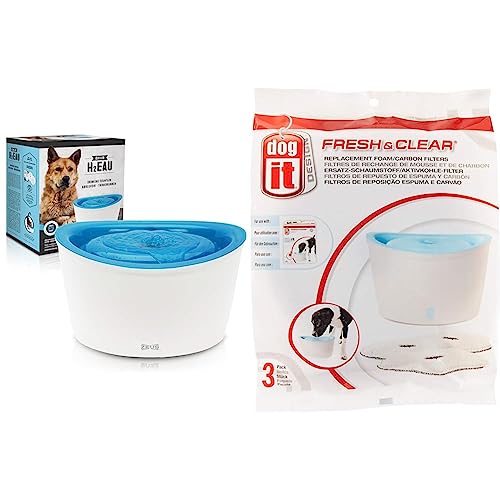 Zeus Trinkbrunnen für Hunde, weiß/blau + Ersatzreinigungsfilter für 6L H2EAU Trinkbrunnen für Hunde, 3er Pack von Dogit