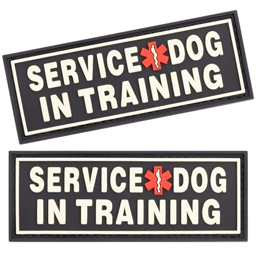 Dogline Service Dog in Training Patches für Geschirr und Weste Abnehmbare 3D Rubber Patches mit Haken Rückseite für kleine, mittlere oder große Arbeitshunde, 1.5" x 4" - Two Patches von Dogline