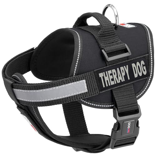 Dogline Hundegeschirr und 2 abnehmbare Therapie-Hunde-Patches, Größe XL, 91,4 cm bis 116,8 cm, Schwarz von Dogline