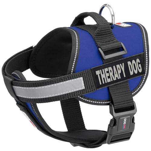 Dogline Hundegeschirr und 2 abnehmbare Therapie-Flicken, Größe M/55,9 cm bis 76,2 cm, Blau von Dogline