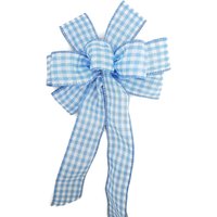 Kleine Hellblaue Und Weiße Karoschleife, 15 cm Große Schleife, Handgemachte Drahtkranzschleife, Bauernhausschleife von DogwoodFarmMarket