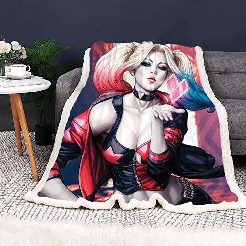 Doiicoon Anime Decken, Clown Girl Harley Quinn Kuscheldecke Flanelldecke Decke, Joker Harley Quinn Decke 130x150 cm Sofadecken 150 x 200 cm (10,100 x 140 cm) von Doiicoon