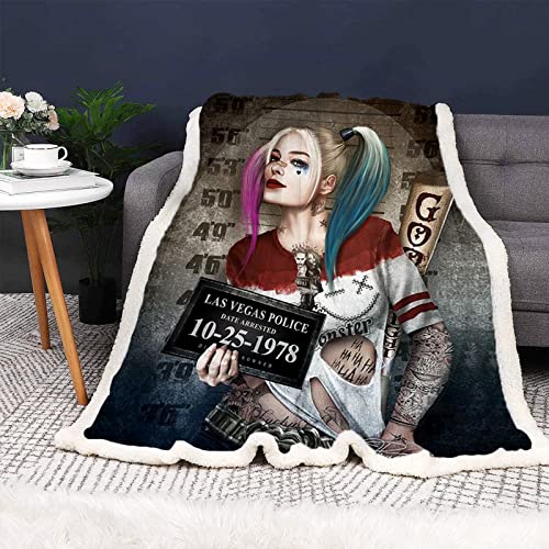 Doiicoon Anime Decken, Clown Girl Harley Quinn Kuscheldecke Flanelldecke Decke, Joker Harley Quinn Decke 130x150 cm Sofadecken 150 x 200 cm (3,150 x 200 cm) von Doiicoon