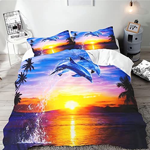 Doiicoon Beach Bettwäsche 135x200 Ozean Strand Tropisches Blau Bettwäsche Mikrofaser 3D Drucken Fische Strand Turtle Bettbezug Set Für Jugendliche (4,135 x 200 cm) von Doiicoon