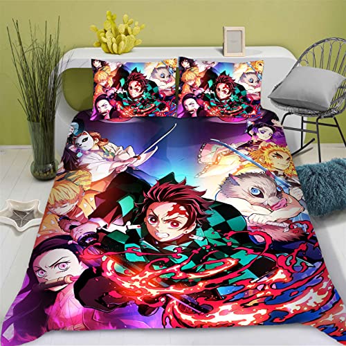 Doiicoon Demon Slayer Bettwäsche 135x200, Anime Bettwäsche-Set, Demon Slayer Bettbezug Für Jugendliche Cartoon Mikrofaser 3D Drucken Bettbezug (1,135 x 200 cm) von Doiicoon