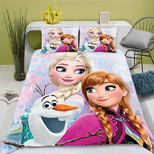 Doiicoon Frozen Bettwäsche, ELSA Bettwäsche-Set Für Jugendliche Cartoon Mikrofaser 3D Drucken Bettbezug Und Anime Kissenbezug (9,135 x 200 cm) von Doiicoon