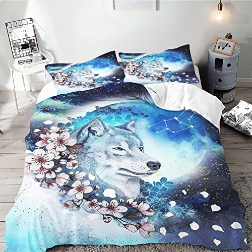 Doiicoon Galaxy Wolf Bettbezug Set Für Jugendliche Animal Bettwäsche Wolf Motiv schwarz Blue Moonlight Stars 3D Collection Wolf Einzelne Duvet Set (8,135 x 200 cm) von Doiicoon