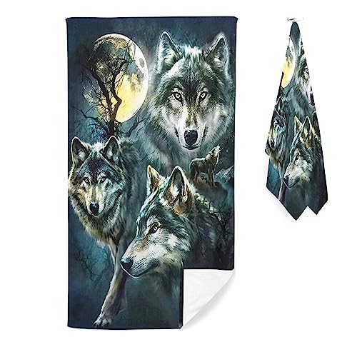 Doiicoon Mikrofaser Handtücher - Strandtuch 90x180 cm Wolf Badetuch Strandlaken Wölfe Badetuch groß 100x200 Strandhandtuch Mikrofaser Handtücher 50x100cm für Wander (70 x 140 cm,8) von Doiicoon