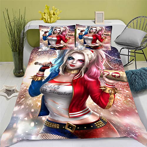 Doiicoon Harley Quinn Bettwäsche, Clown Girl Harley Quinn Bettwäsche-Set Für Jugendliche, Joker Harley Quinn Bettwäsche 135x200 (6,135 x 200 cm) von Doiicoon