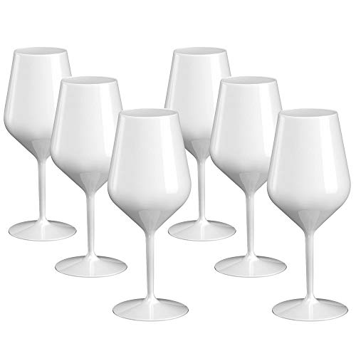 DoimoFlair Weingläser aus Kunststoff bruchsicher Weinbecher Sektgläser Plastik Weiß 47 cl. Set 6 Stück von DoimoFlair