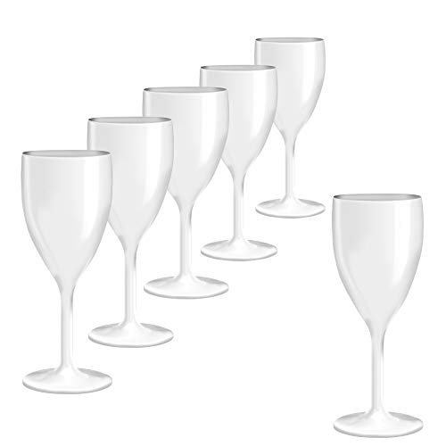 Doimoflair Weinglas aus Kunststoff Weinbecher Plastik Weißweinglas Rotweinglas Weiß 34 cl. Set 6 Stück von Doimoflair