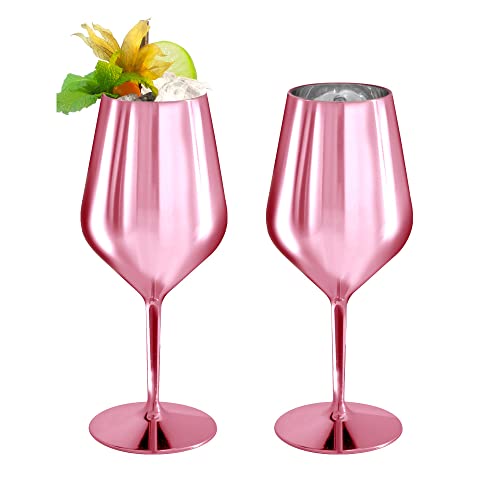 Doimoflair Weingläser Rosè Metallisiert aus Kunststoff bruchsicher Weinbecher Sektgläser Plastik 47 cl. Set 2 Stück. von Doimoflair