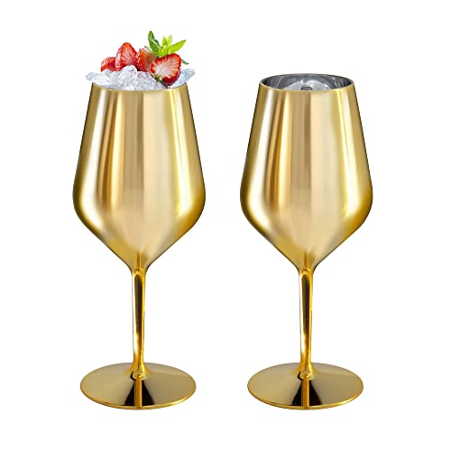 Doimoflair Weingläser Gold Metallisiert aus Kunststoff bruchsicher Weinbecher Sektgläser Plastik 47 cl. Set 2 Stück. von Doimoflair