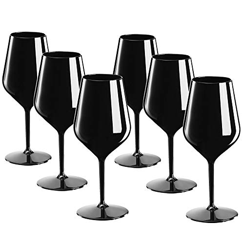 DoimoFlair Weingläser aus Kunststoff bruchsicher Weinbecher Sektgläser Plastik Schwarz 47 cl. Set 6 Stück von DoimoFlair