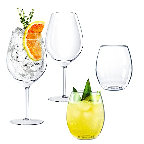 Doimoflair Weingläser aus Kunststoff bruchsicher Weinbecher Trinkgläser Cocktailglas Plastik 51 cl. + 40 cl. Set 4 Stück, Transparent von DoimoFlair