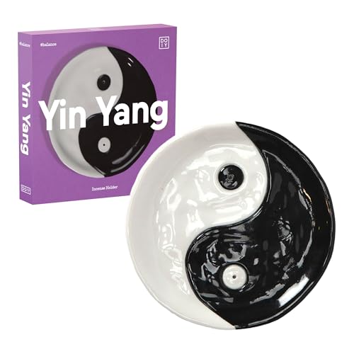 DOIY - Räucherstäbchenhalter - Design in Form von Yin und Yang - Hergestellt aus Keramik - Dekorativer Räucherstäbchenhalter - Schafft eine gemütliche Atmosphäre - Farbe Weiß und Schwarz - 12x12x1 cm von Doiy