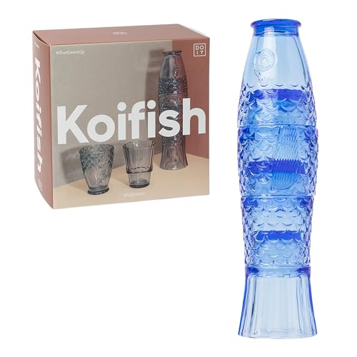 Doiy - Glasbecher-Set - Fischdesign - Aus Glas gefertigt - Stapelbare Dekorationsgläser - Spülmaschinenfest - Blaue Farbe - 8,3x8,3x32,5cm - 4 Stück von Doiy