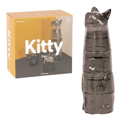 Doiy - Glasbecher-Set - Katzenform-Design - aus Kristall - stapelbare Deko-Gläser - spülmaschinenfest - schwarz - 7x8x29cm - 4 Stück von Doiy