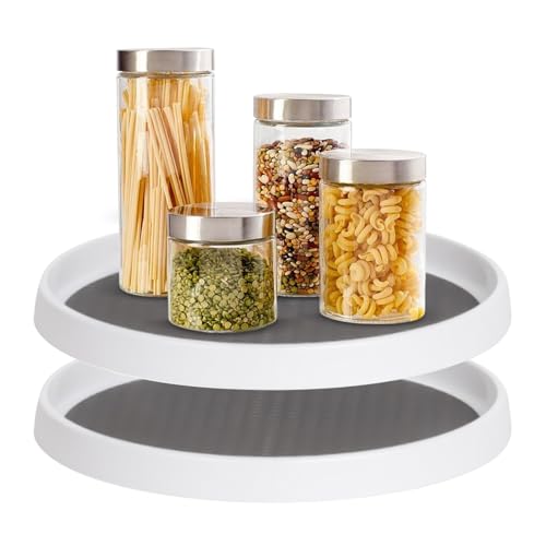 Doiyislem Drehplatte Organizer Für Küche - Drehbares Kühlschrank Tablett Drehplatte Abstellplatte | 2er Set Rutschfester Aufbewahrungsdreher für Küche Bad Spüle Kühlschrank unter Waschbecken von Doiyislem