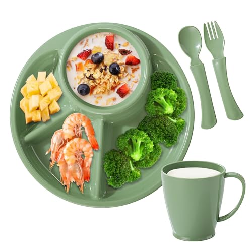 Doiyislem Geteilte Teller | Geteilter Teller Für Studentenkost - 4-Fach Unterteiltes Ovales Design Mit Besteck Und Trinkbecher Für Obst Fleisch Dessert Getreide Doiyislem Geteilte Teller | Geteilter Teller Für Studentenkost - 4-Fach Unterteiltes Ovales Design Mit Besteck Und Trinkbecher Für Obst Fleisch Dessert Getreide von Doiyislem