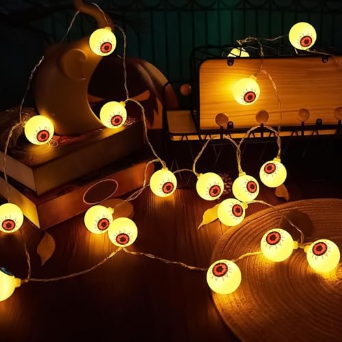 Doiyislem Halloween Augapfel Lichterkette - Dekorative Augen Lusterkette,wasserdichte saisonale Party Dekoration für Wand Fensterbank Baum Terrasse Hof Fenster Garten von Doiyislem