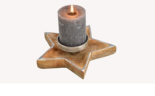 Adventsgesteck, Adventskranz, Teelichthalter Weihnachtsmotiv aus Holz, Glas Grün/Braun/Rot Adventskranz Deko Adventsdeko Gesteck Große Auswahl, Adventsgesteck:Kerzenhalter 10030773 Stern von Dokado