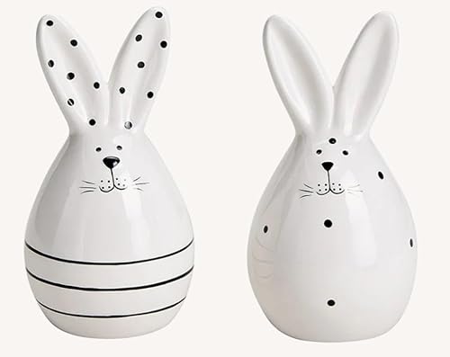Hasen Osterhasen gepunktet Ostern Dekoration Frühling Porzellan Dekofiguren weiß 2er Set von Dokado
