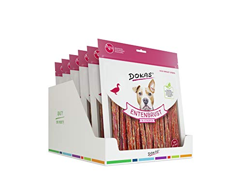 DOKAS Getreidefreier Premium Snack in Streifen für Hunde – Aus Entenbrustfilet, 500 g (6er Pack) von Dokas