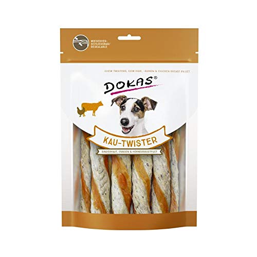 Dokas Kau-Twister Rinderhaut,Pansen&Hühnerbrust | 9X 200g Hundesnack von Dokas