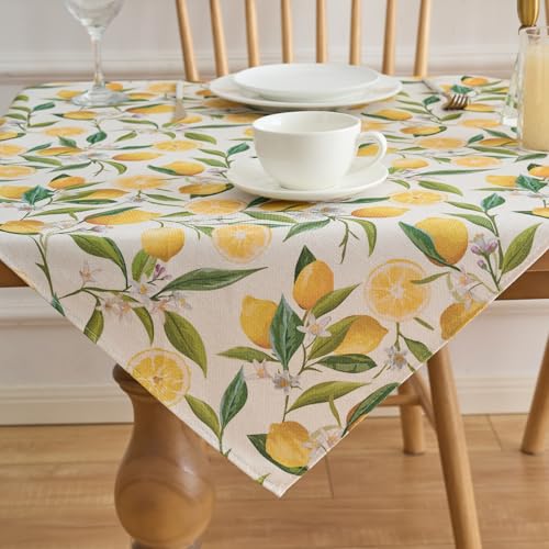 Tischdecke 85 x 85 Zitrone Modern Gelb Lemons Grüne Blätter Summer Tischdeko Zitrone Polyester Abwaschbar Dekoration für Drinnen Draußen Herbst Esstisch Party Dekor Hochzeiten Feiertage Geburtstag von Dokeleen