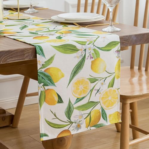 Tischläufer Frühling Polyester Tischläufer Modern Tischläufer Gelb Zitrone Pflanzen Tischdeko 33 x 183 cm Tischläufer Bauernhaus Tischplatte für Küche Esstisch Party Bankett Hochzeit Couchtisch von Dokeleen