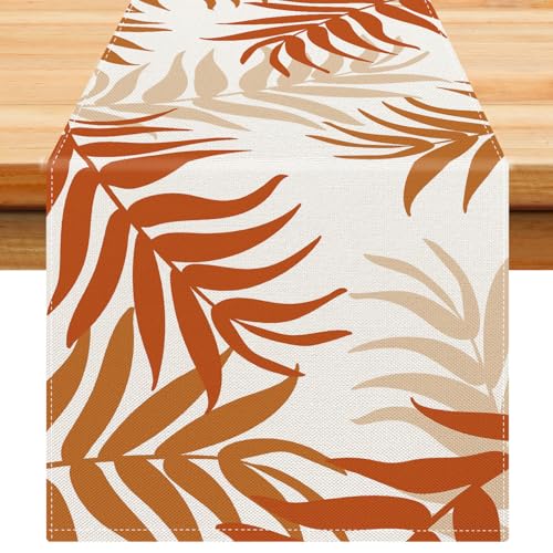 Tischläufer Modern Tischläufer Abwaschbar Polyester Tischläufer Herbst Tischläufer Modern Orange Tischläufer Orange Blätter Tischdeko Esstisch Tischläufer Dekoration für Esstisch Dekor 33x183 cm von Dokeleen