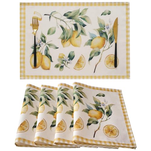 Tischsets Platzsets Abwaschbar 45x32cm Platzset Tischset Abwaschbar Zitrone Gelb Herbst Polyester für Drinnen Draußen Esstisch Party Hochzeit 4er Set von Dokeleen
