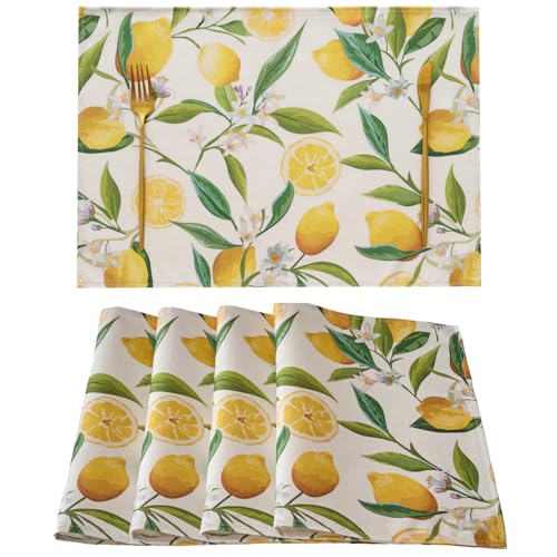 Tischsets Platzsets Abwaschbar 45x32cm Zitrone Gelb - Polyester Waschbar Platzdeckchen für Küche Party - 4er Set Tischsets Platzsets Abwaschbar 45x32cm Zitrone Gelb - Polyester Waschbar Platzdeckchen für Küche Party - 4er Set von Dokeleen
