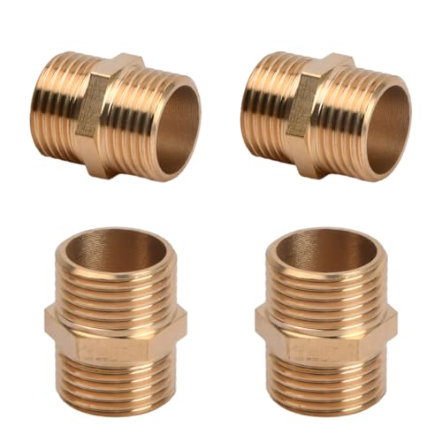 Dokeno 1/2 Zoll Doppelnippel Messing Außengewinde 4 Stück Doppelnippel Sechskant G1" AG/AG, Verbindungsstück 2 x AG Gewindefitting, Außengewinde Doppelnippel Messing Fittings für Trinkwasser geeignet von Dokeno