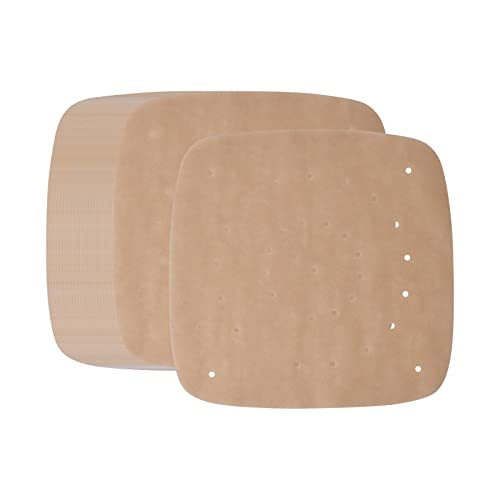 Dokeno 100 Stück 23 cm Backpapier für Heißluftfritteuse, Perforiertes Backpapier Ungebleichtes Antihaft Luftfritteuse Pergamentpapier Quadratisch Dampfgarer Papier für Luftfritteuse Dampfkorb von Dokeno