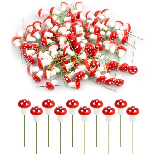 Dokeno 100 Stück Pilze Deko Mini Rote Pilze Mini Pilze zum Basteln Pilz Dekoration Gartenpilze Blumentopf Pilz Dekoration Pilze Zubehör für Micro Landschaft Gartendekoration DIY Potting Pflanzen von Dokeno