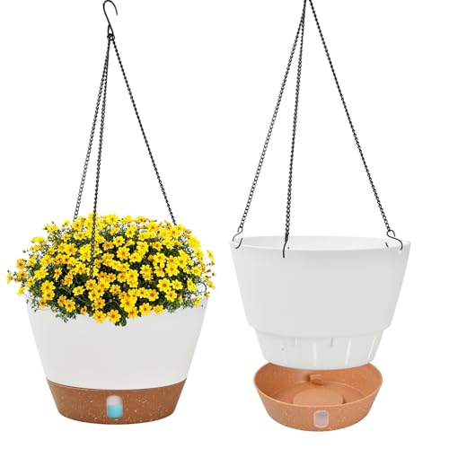 Dokeno 2 Hängende Pflanzgefäße, 25cm Hängeampel für Innen Außen, Blumentöpfe mit Drainagelöchern und Wasserstandsanzeige, Pflanzkorb mit Abnehmbarem Untersetzer für Garten, Balkon, Terrasse Dokeno 2 Hängende Pflanzgefäße, 25cm Hängeampel für Innen Außen, Blumentöpfe mit Drainagelöchern und Wasserstandsanzeige, Pflanzkorb mit Abnehmbarem Untersetzer für Garten, Balkon, Terrasse von Dokeno
